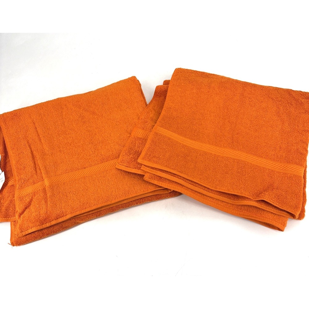 NEW Vintage Sears Drylon Burnt Orange Bath Sheet Towel Set 53 x 27 Lot of 2
